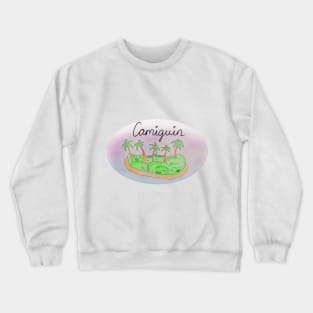 Camiguin watercolor Island travel, beach, sea and palm trees. Holidays and vacation, summer and relaxation Crewneck Sweatshirt